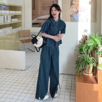 现货依可萱牛仔套装夏季短袖牛仔裤两件套Y