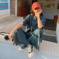 现货依可萱牛仔套装夏季短袖牛仔裤两件套Y