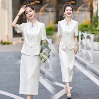 现货2024新中式盘扣汉服外套香风提花气质半裙百搭套装套裙
