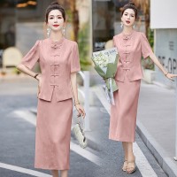 现货2024新中式盘扣汉服外套香风提花气质半裙百搭套装套裙