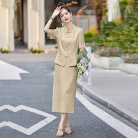 现货2024新中式盘扣汉服外套香风提花气质半裙百搭套装套裙