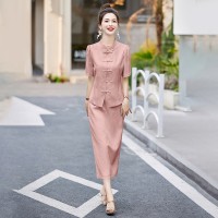 现货2024新中式盘扣汉服外套香风提花气质半裙百搭套装套裙