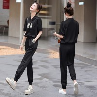 新款现货~~~2024夏季气质新中式两件套缎面冰凉小脚裤女式套装