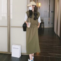 【2024现货】雅致芥末绿T恤套装裙D102