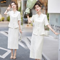 现货2024新中式盘扣汉服外套香风提花气质半裙百搭套装套裙