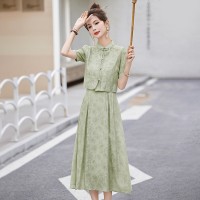新中式女装2024年现货夏装新款设计感时尚气质套装连衣裙