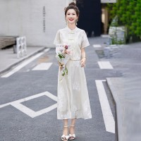 2024年现货夏季时尚新中式两件套绣花复古盘扣套装裙