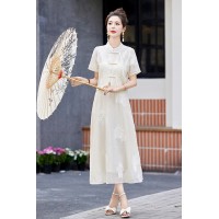 2024年现货夏季时尚新中式两件套绣花复古盘扣套装裙