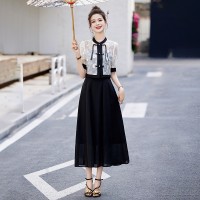 【主推现货款】2024新款优雅中式衣领穿着气质有型背部松紧两件套