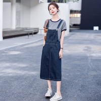 牛仔背带裙套装女春秋2024新款小个子设计感减龄洋气两件套连衣裙