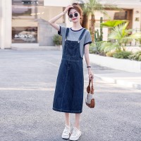 牛仔背带裙套装女春秋2024新款小个子设计感减龄洋气两件套连衣裙