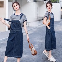 牛仔背带裙套装女春秋2024新款小个子设计感减龄洋气两件套连衣裙