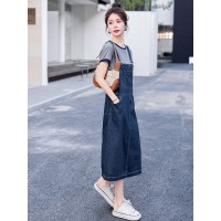 牛仔背带裙套装女春秋2024新款小个子设计感减龄洋气两件套连衣裙