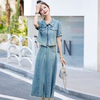 现货牛仔套装裙女2024夏季新款洋气时尚复古牛仔两件套