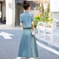 现货牛仔套装裙女2024夏季新款洋气时尚复古牛仔两件套