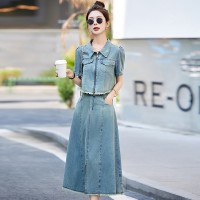 现货牛仔套装裙女2024夏季新款洋气时尚复古牛仔两件套