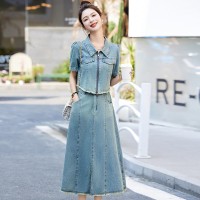 现货牛仔套装裙女2024夏季新款洋气时尚复古牛仔两件套