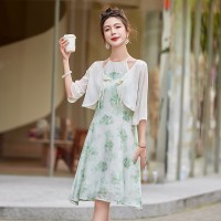 《48H发》新中式复古印花两件套套裙