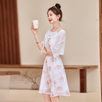 《48H发》新中式复古印花两件套套裙