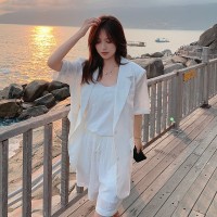 【轩衣居现货】夏季短袖西装+小吊带+短裤三件套套装