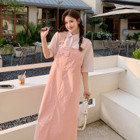 【轩衣居现货】夏装小个子减龄格子衬衫+背带裙两件套
