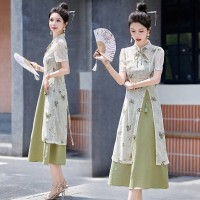 现货~~2024夏季新款新中式百搭两件套连衣裙套装裙