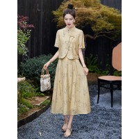 现货新中式女装2024年现货夏装新款设计感时尚气质套装连衣裙