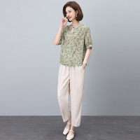 2024夏季新款减龄休闲百搭文艺棉麻印花套装女
