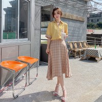 【现货新款】2024夏黄色上衣+格子半身裙套装ZB129