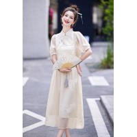 现货2024女时尚新款女装新中式夏季重工刺绣上衣＋半身裙
