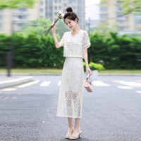 2024年夏季短袖新款套装裙子女时尚中式套装连衣裙裙