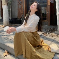 新中式盘扣衬衫+复古高腰马面裙R60