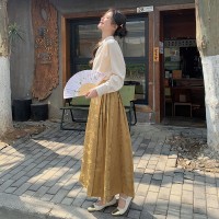 新中式盘扣衬衫+复古高腰马面裙R60