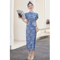 2024年夏季新中式牛仔套裙女气质减龄