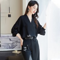 黑色高级感套装女今年流行干练气质衬衫阔腿裤夏装搭配一整套时尚
