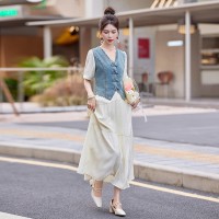 现货牛仔套装女2024夏装休闲时尚炸街网红连衣裙裤两件套
