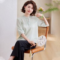 仿真丝衬衫女士夏季2024年新款气质妈妈洋气漂亮小衫B款长袖上衣
