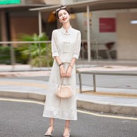 现货新款夏装七分袖，长袖新中式套装连衣裙刺绣盘扣