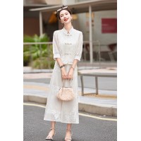 现货新款夏装七分袖，长袖新中式套装连衣裙刺绣盘扣