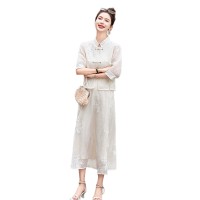 现货新款夏装七分袖，长袖新中式套装连衣裙刺绣盘扣