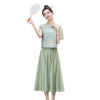 2024年夏季新款中式两件套装裙子女短袖