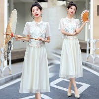 现货新中式夏季重工刺绣上衣＋半身裙女2024时尚新款女装两件套
