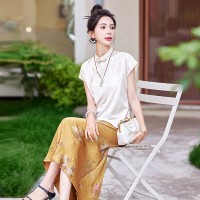 在仓现货~2024年夏季guo风新中式燕尾裙套装减龄盘扣两件套套裙