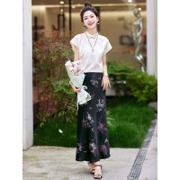 在仓现货~2024年夏季guo风新中式燕尾裙套装减龄盘扣两件套套裙