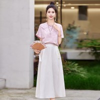现货~2024年夏季新款盘扣新中式马面裙套装圆领减龄两件套裙