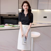 夏装2024新款新中式圆领小清新衬衣搭配显瘦重工半身裙套裙
