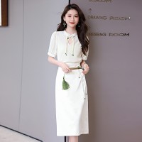 夏装2024新款新中式花边领印花立体衬衣搭配显瘦半身裙套装