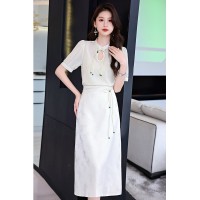 夏装2024新款新中式花边领印花立体衬衣搭配显瘦半身裙套装