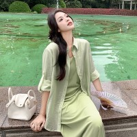 2024夏季防晒服+吊带针织连衣裙