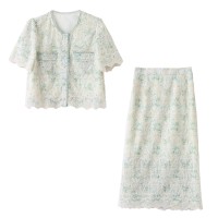 现货轻奢风蕾丝法式套裙女2024夏季新款时尚气质优雅两件套